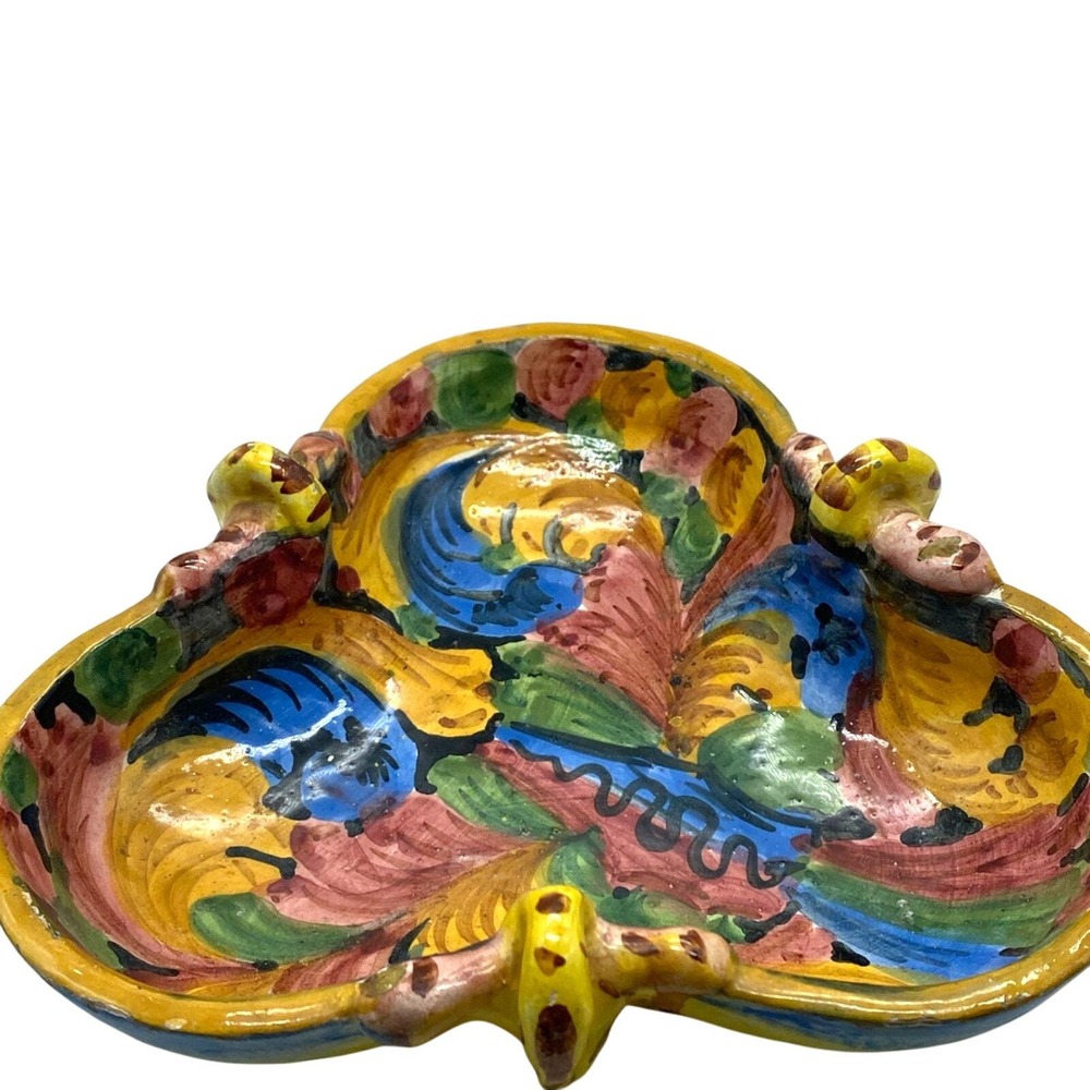 Vintage‎ Italian Majolica Jardiniere Figural Handles Red Clay signed Italy 1509